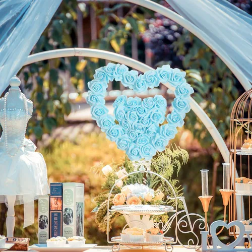 Vista 2 de 100 PCS Rosas de Espuma Azul Bebé Flores Artificiales Flores de Espuma Azul a Granel Sin Tallo Rosas Falsas para Bricolaje Centros de Mesa de Boda