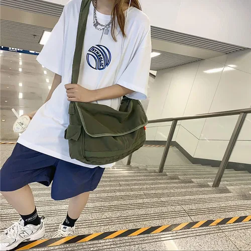 Vista 3 de Bolso de mensajero de lona vintage para hombres y mujeres, bolso cruzado, bolso de hombro, Harajuku Streetwear