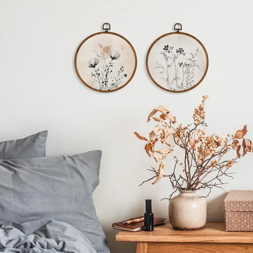 Vista 2 de KSDUT Arte de pared floral vintage de mediados de siglo, arte de pared botánico neutro para pared, lienzo para colgar, paisaje retro, flores
