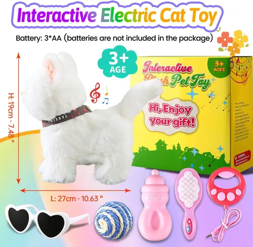 Vista 7 de Juego de gato que camina con correa blanca cantando que ronronea y maulla, robot de peluche animado, gatito, mascota en movimiento, realista, animal