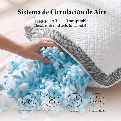 Vista 3 de Almohadas de cama estándar de lino de lujo Tencel, almohadas de espuma viscoelástica trituradas, almohada de cama ajustable para dormir, 18"x26