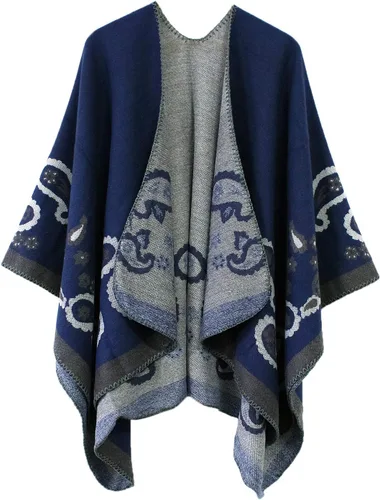 Vista 46 de Urban CoCo - Chal para envolver o capa para mujer, con bloques de colores, parte delantera abierta Azul marino