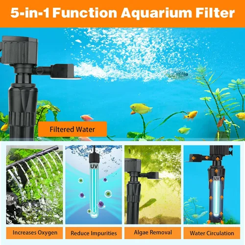 Vista 5 de hygger Filtro U-V para acuario para tanque de 10 a 40 galones, filtro sumergible de bomba de 12 W para agua verde y limpieza de algas, filtro