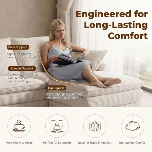 Vista 4 de Sofá modular en forma de L de 111.4 pulgadas con otomana Beige