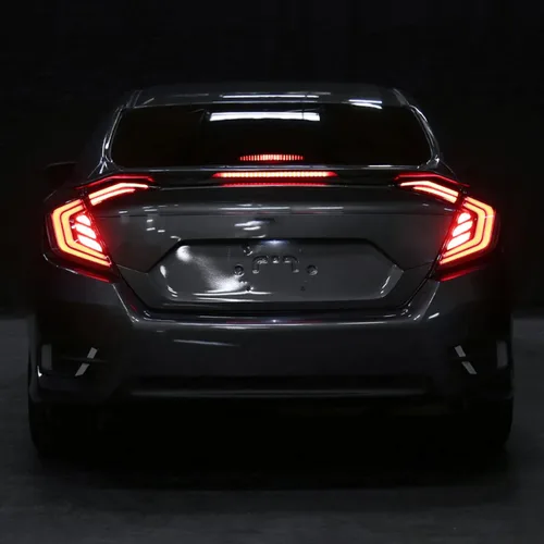 Vista 2 de SPEC-D TUNING Luces traseras brillantes de humo negro con barras LED rojas, señal de giro LED secuencial y animación de inicio compatible con Honda