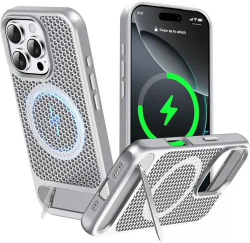 Vista 35 de Funda magnética de disipación de calor para iPhone 13 Pro Max, para MagSafe, protección contra caídas Coolingf, funda con función atril ajustable