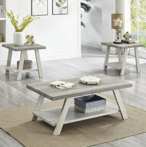 Vista 11 de Roundhill Furniture Atenas Juego de mesa de café de 3 piezas de estante de madera contemporánea, negro