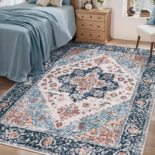 Vista 500 de SERISSA - Tapetes florales vintage, antideslizante, lavable, pequeño, ultrasuave, bohemio, de pelo bajo, para entrada, interiores, habitación