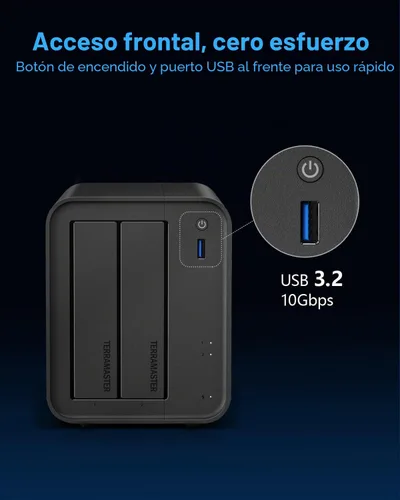Vista 3 de TERRAMASTER Almacenamiento NAS de 2 bahías F2-425 - CPU Intel x86 Quad-Core, 4 GB de RAM, LAN de 2.5GbE, servidor multimedia de almacenamiento