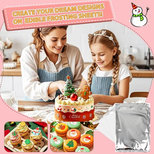 Vista 4 de ELFLUENT 25 hojas de papel comestible A4 de 11.7 x 8.3 pulgadas, hojas