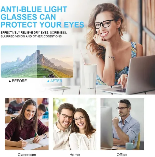 Vista 7 de URAQT Lentes de luz azul para mujeres y hombres, lentes de bloqueo de luz azul, lentes de lectura para computadora y juegos, lentes transparentes