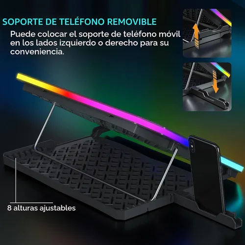 Vista 4 de TopMate C12 Laptop Cooling Pad RGB Gaming Notebook Cooler para uso de Azul hielo