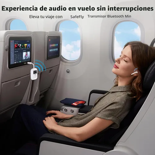 Vista 2 de 1Mii Transmisor Bluetooth 5.3 para Avión para Todos los Auriculares - Adaptador Bluetooth para TV - Conexión Dual - aptX Baja Latencia - Viaje