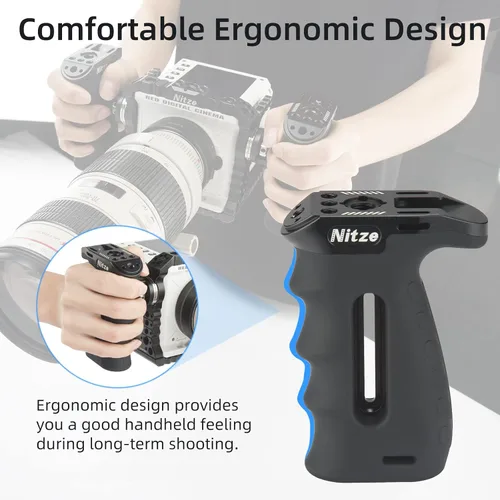 Vista 3 de Nitze Mango lateral ergonómico con roseta para ARRI, arriba/abajo e izquierda/derecha ajustable, mango lateral de aluminio de goma para cámaras