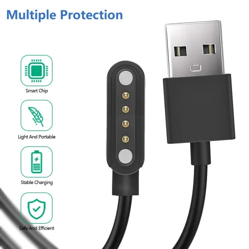 Vista 2 de E ECSEM Cargador universal para reloj inteligente, alimentación USB, cable de 4 pines, espaciado de 0.300 in, cables de carga magnéticos, 2 pies 5 V