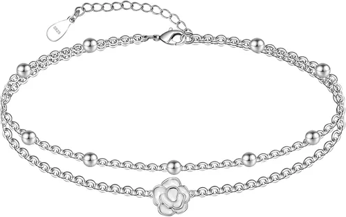 Vista 152 de CHIC & ARTSY Tobilleras delicadas de plata de ley S925 para verano, pulsera de tobillo ajustable multicapa para playa, joyería de pie para mujer