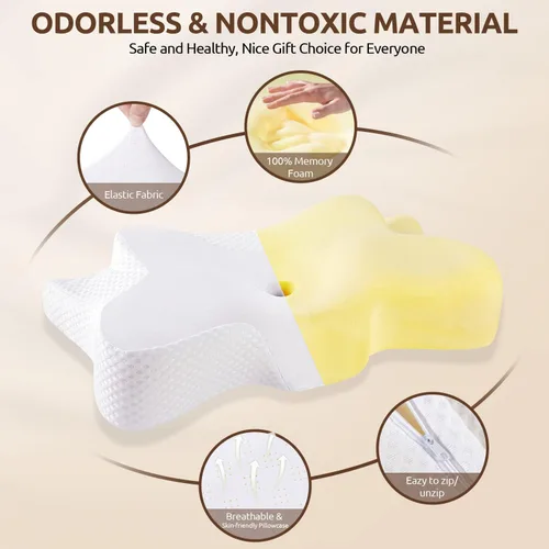 Vista 5 de DONAMA Almohada cervical para el cuello para aliviar el dolor, almohadas de espuma viscoelástica de contorno sin olor con funda de almohada Blanco