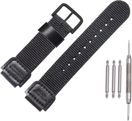 Vista 8 de Correa de nailon de 0.709 in de repuesto para correa de reloj de cuero Casio AE1200WH AE-1000 SGW-300H/400 W-735 PRG270 para hombre Negro