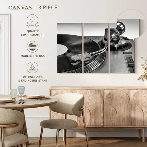 Vista 5 de Elephant Stock BW - Reproductor de discos de vinilo para pared, lienzo horizontal, decoración de pared de sala de estar de 3 piezas, impresión