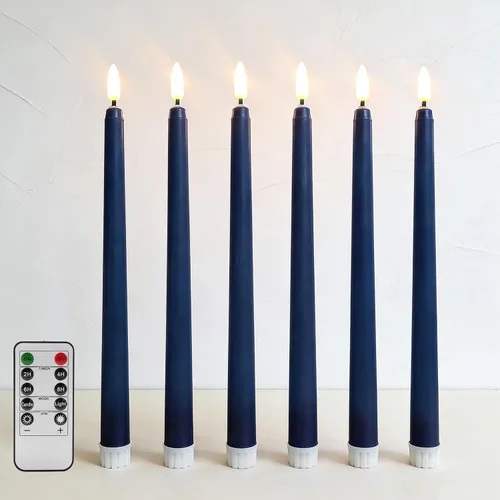 Vista 21 de Velas cónicas sin llama negras con control remoto, velas LED parpadeantes que funcionan con pilas, juego de 6