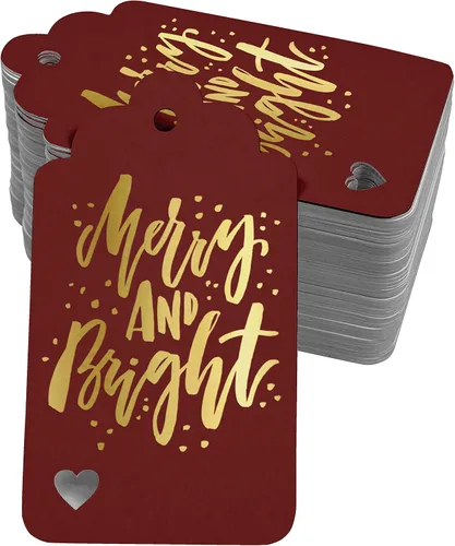 Vista 43 de Etiquetas colgantes con texto en inglés "Merry and Bright" (50 unidades)