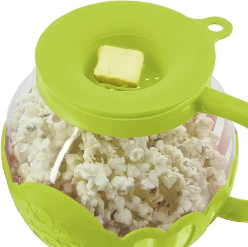 Vista 2 de Ecolution Paquete de 2 palomitas de maíz para hacer palomitas de maíz de vidrio para microondas con derretidor de mantequilla para palomitas de maíz