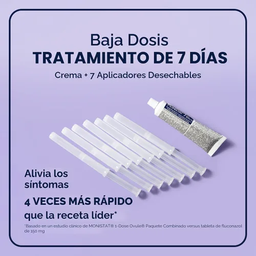 Vista 4 de Monistat 7 - Tratamiento para candidiasis de 7 días para mujeres, crema de miconazol (tubo de 45g) y 7 aplicadores, para el alivio de la picazón