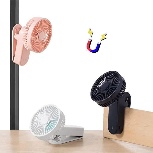 Vista 5 de Mini clip portátil en el ventilador, 2400mAh recargable USB con batería ventilador de cochecito con magnético - blanco