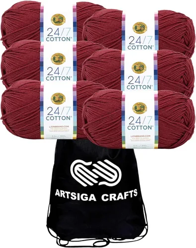 Vista 73 de Lion Brand 24/7 Algodón Blanco 761-100 (6-Carrillos - Mismo Lote de Tinta) Hila Gruesa Media #4 de Algodón para Crochet y Tejido con Bolsa