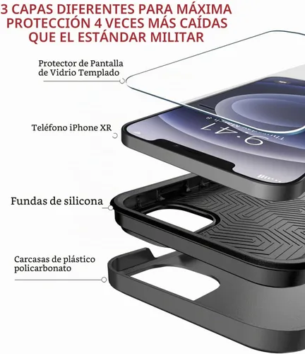 Vista 4 de Diverbox - Funda para iPhone 12 a prueba de golpes y caídas, protector de pantalla de vidrio templado, funda protectora de alta resistencia