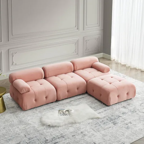 Vista 3 de DEINPPA Sofá modular modular de 93 pulgadas, sofá de terciopelo minimalista en forma de L, sofá convertible, muebles de sala para sala de estar