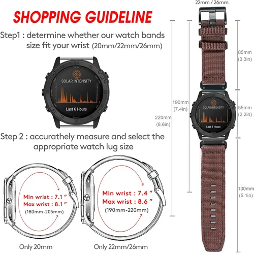 Vista 6 de Compatible con Garmin, correa deportiva de nailon para reloj fēnix/Forerunner/Vivoactive/Approach/MARQ/quatix/D2 Series resistente banda de repuesto