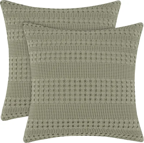 Vista 52 de PHF Fundas de almohada 100% algodón con tejido de gofre de 24 x 24 pulgadas, paquete de 2 fundas cuadradas para decoración elegante del hogar, sin