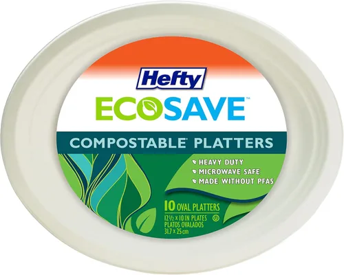 Vista 2 de Hefty EcoSave - Platos ovalados desechables, hechos de materiales a base de plantas, platos de papel ovalados grandes resistentes y aptos