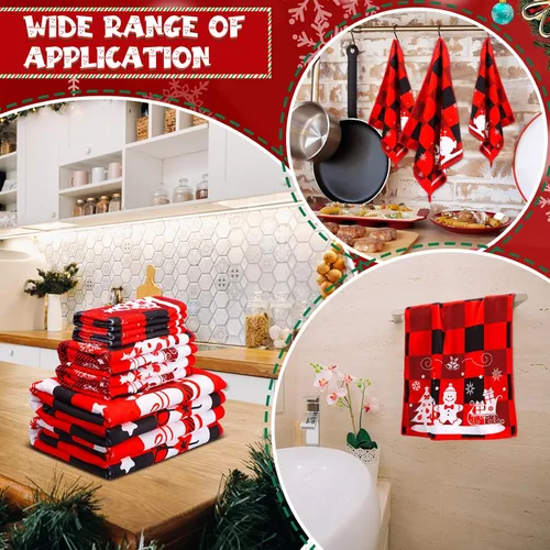 Vista 5 de Buryeah Juego de 6 Piezas de Toallas de Baño de Navidad 2 Toallas de Baño Rojas Suave con Diseño de Buffalo Plaid 2 Toallas Cuadradas Decorativas 2