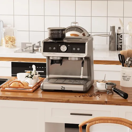 Vista 2 de Máquina de café expreso con molinillo y espumador de leche, cafetera de 20 barras con tanque de agua de 95 onzas, cafetera profesional 3 en 1