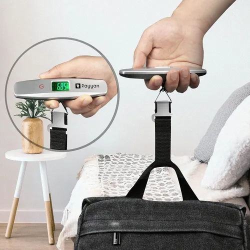 Vista 5 de Báscula digital portátil para maleta, báscula colgante, báscula de pesaje de equipaje con luz de fondo y función de tara, capacidad de 110