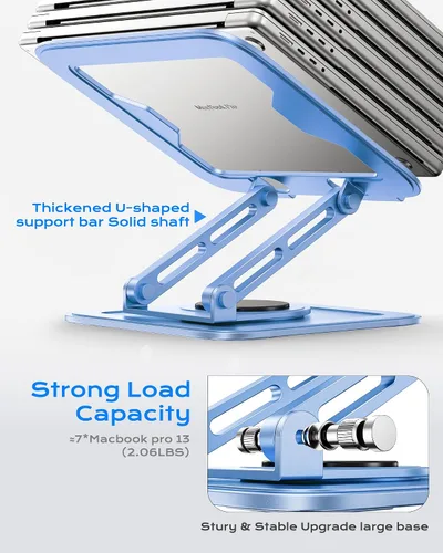 Vista 6 de LOXP Soporte ajustable para laptop, soporte para computadora con base giratoria de 360°, soporte ergonómico para computadora portátil