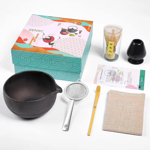 Vista 9 de ZENRC Kit de Ceremony Matcha – Batidor tradicional de bambú (Chasen) Scoop (Chashaku) Chawan Bowl con boquilla de vertido, soporte para batidor