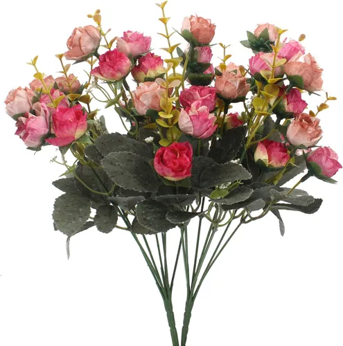 Vista 12 de Duovlo 7 ramas de 21 cabezas de rosas artificiales, ramo de flores artificiales para decoración de boda, hogar, oficina, paquete de 2