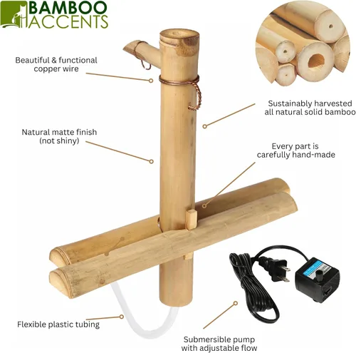 Vista 6 de Kit de fuente de bambú ajustable de 12 pulgadas con bomba, función clásica de agua Zen para cuencos, lavabos, jardines acuáticos y decoración