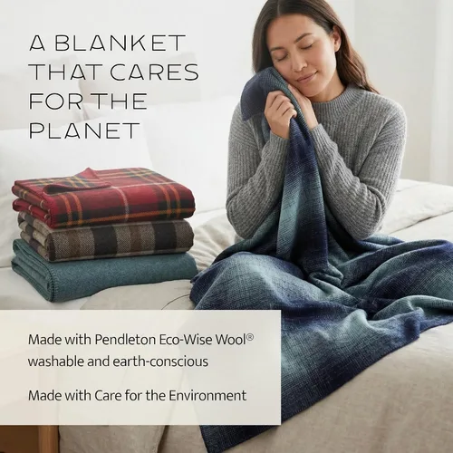 Vista 4 de Pendleton Eco-Wise - Cobija de lana lavable, Lana y mezcla de lana, gemelo Manta lavable para todas las estaciones, individual de 66 x 96 Gris