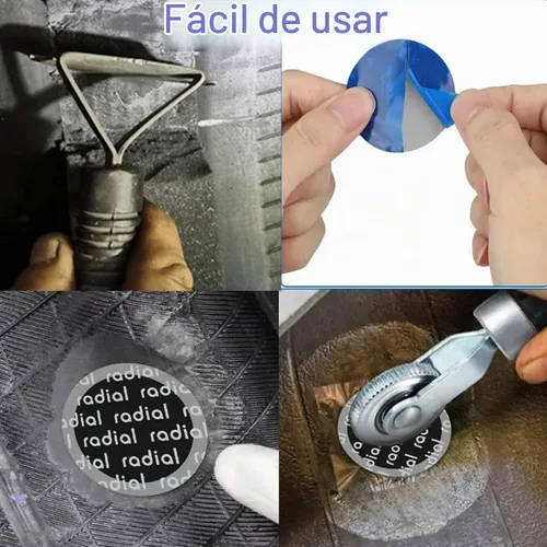 Vista 5 de Kit de 92 piezas de herramientas de reparación de neumáticos, kit de parches de neumáticos de 1.260 in, 1.654 in, 2.283 in, redondo, de goma