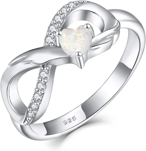 Vista 11 de STARCHENIE Anillo de Promesa Infinita de Plata de Ley 925 con Alas de Ángel y Anillo de Corazón para Mujer Talla 5-10 01-Granate-Enero