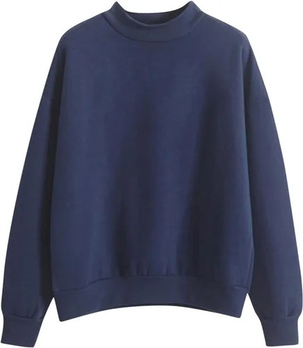 Vista 6 de Sudadera de cuello alto falso para mujer, cuello redondo, cómoda, color liso, suéter casual de manga larga, suéter de otoño