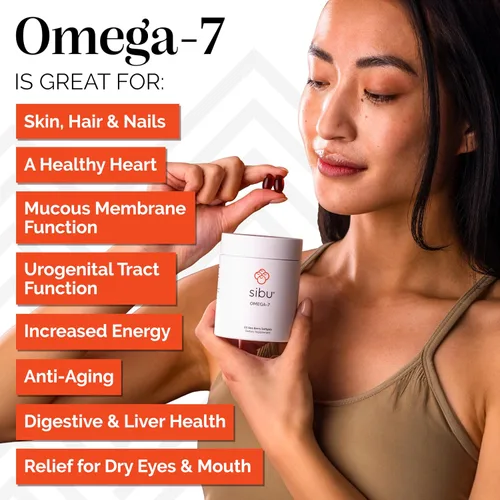 Vista 3 de sibu Kit de inicio de cápsulas blandas de espino amarillo Omega-7 (60 unidades, suministro para 30 días) - Suplemento para piel, cabello, uñas