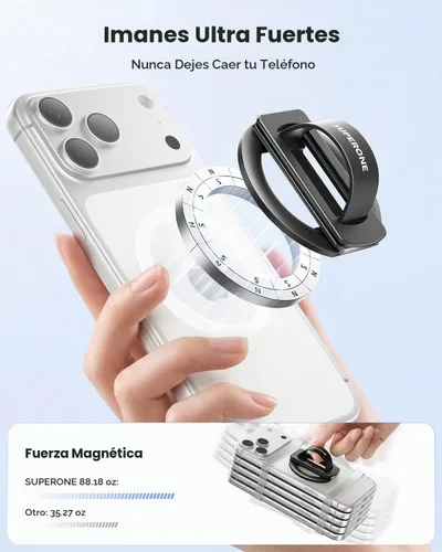 Vista 4 de SUPERONE para agarre de teléfono MagSafe, bucle de silicona suave y soporte Negro