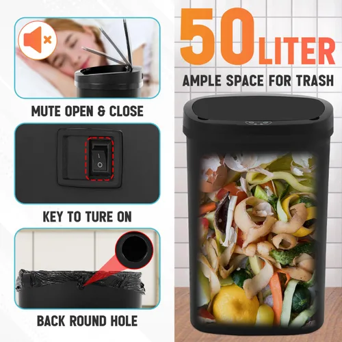 Vista 6 de Dopinmin Cubo de basura de cocina de 13 galones de 50 litros, hermoso cubo de basura con tapa y sensor automático para oficina, dormitorio, sala