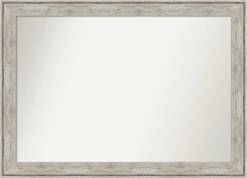 Vista 517 de Amanti Art Espejo de baño plateado para sobre el fregadero, 28 x 37 pulgadas, elegante espejo rectangular de peltre cepillado, marco de madera
