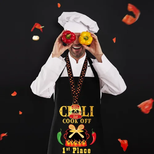 Vista 5 de Liitrsh 6 piezas Chili Cook off Delantal Chili Cook off Medallas Premios 1º/2º/3er Lugar para Hombres Mujeres Familiares Amigos, Principalmente oro